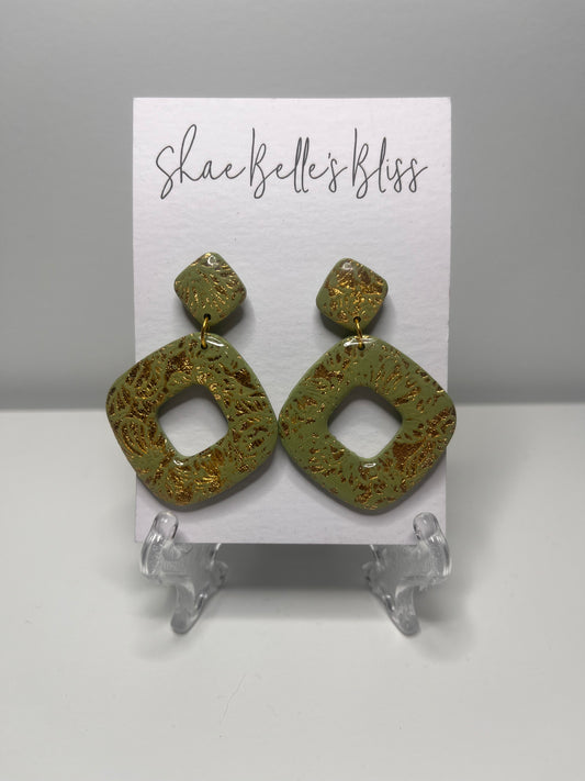 Emi Square Dangle - Khaki & Gold