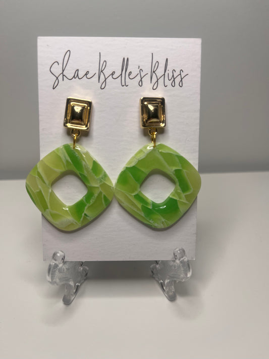 Emi Square Dangles- Lime
