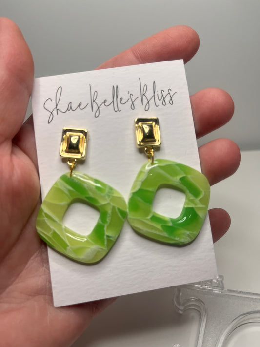 Emi Square Dangles- Lime