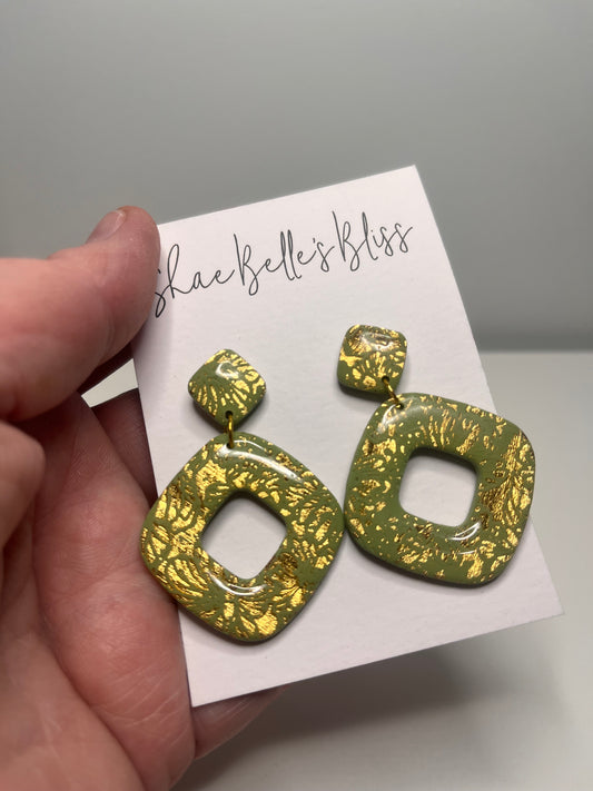 Emi Square Dangle - Khaki & Gold